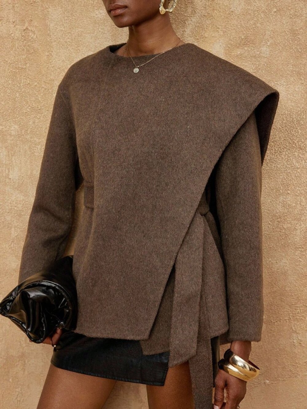 Coffee Brown Casual Women's Asymmetrical Overcoat